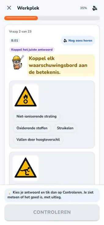 Een goed antwoord: het vak wordt groen, er komen punten bij en Claartje juicht